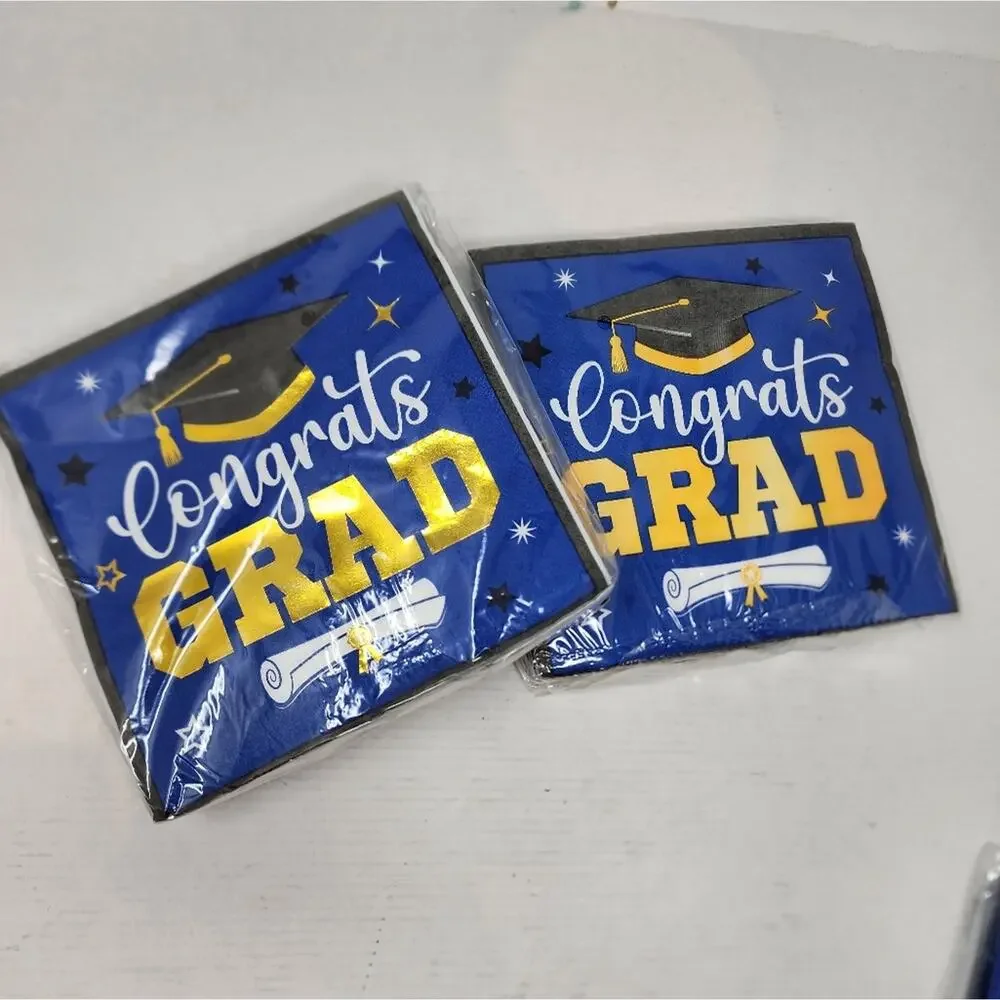 New Graduation Party Napkins Blue Gold 2 pkgs. 50 Count‎ Grad Party Decorations